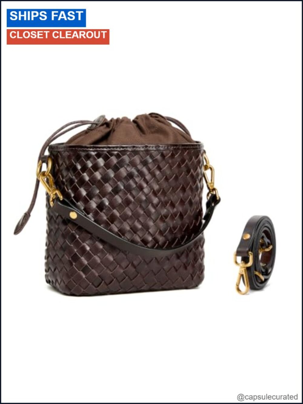Genuine Leather Woven Bucket Bag Small Crossbody Handbag Convertible Strap